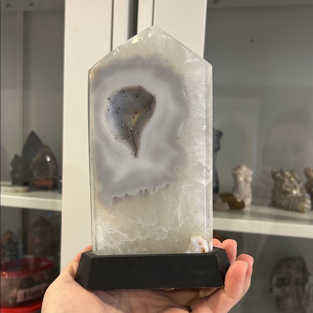 Quartz Crystal tower with druzy - comes with black base
